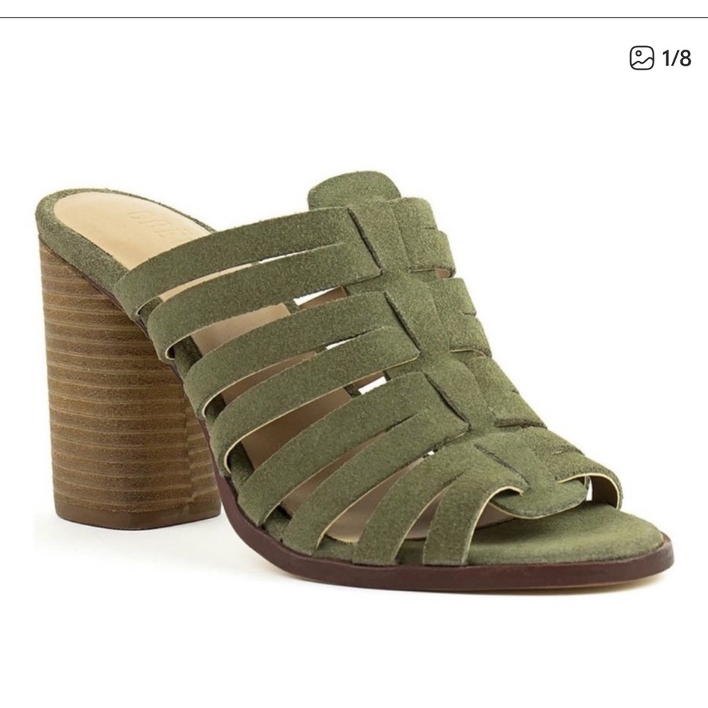 Crevo Olive Green Suede Strappy Block Heel Mule